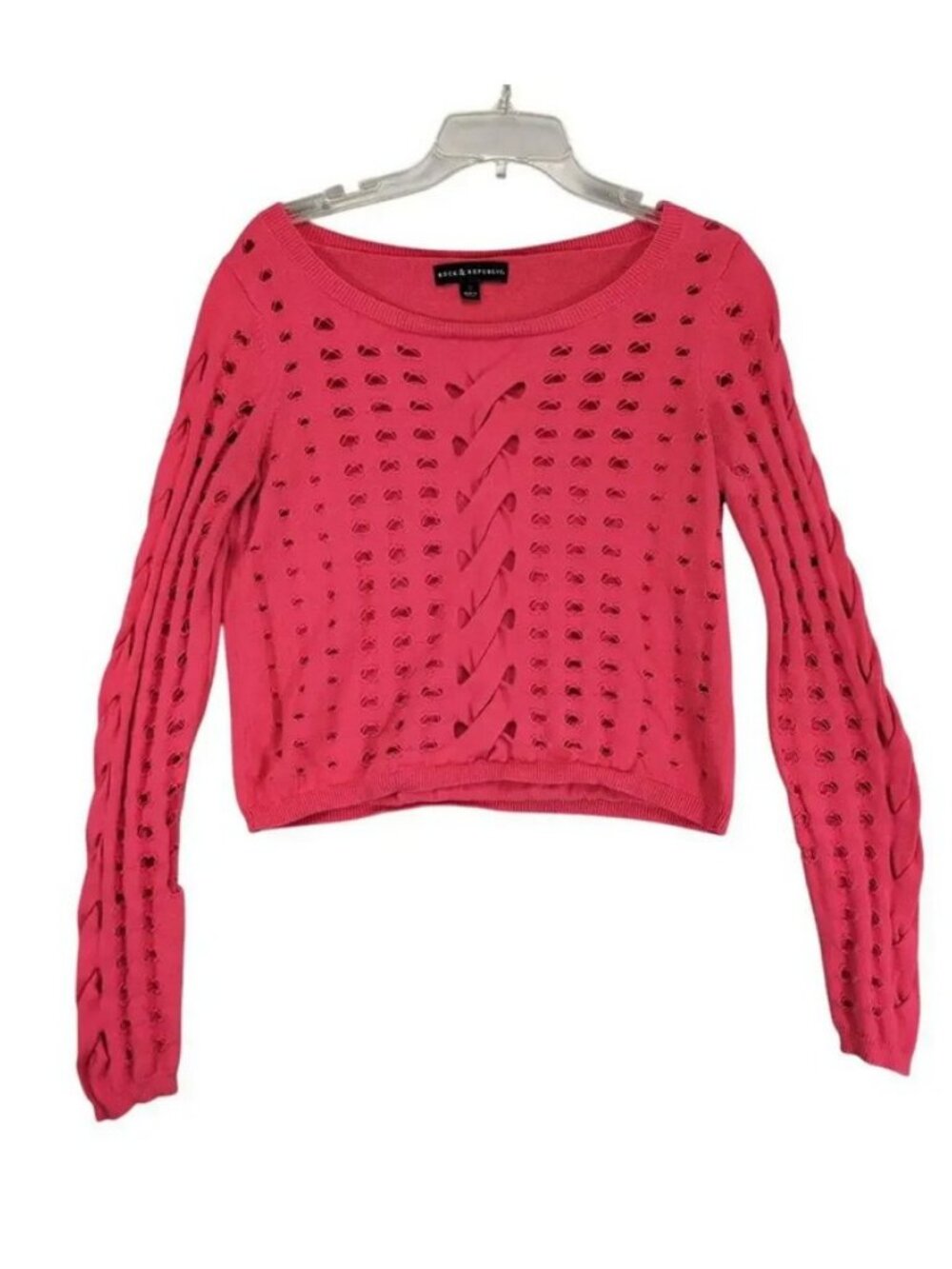 Rock & Republic  Cropped Sweater  Pink Cut-Out Holes